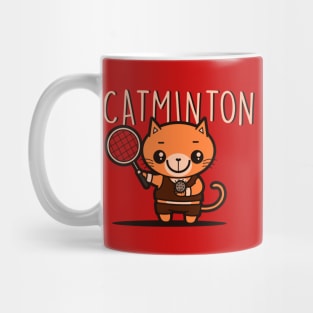 Catminton Original Cute Kawaii Pun Funny Sporty Cat Hairball Tennis Badminton Mug